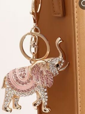 Gold-Tone Pink Crystal Elephant Keychain Charm
